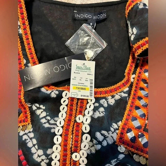 Indigo Moon Top Bohemian Embroidered Beaded and Coin Details NWT - Picture 3 of 4